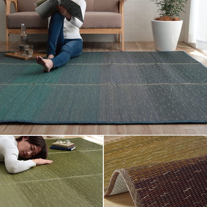 ラグ マット 60×180cm 小林製薬 持続性抗菌剤 KOBA-GUARD 制菌 抗菌防臭 滑り止め 不織布 夏 い草 グラデーション(代引不可)