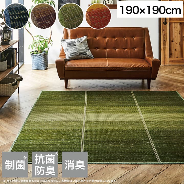 ラグ 190×190cm 小林製薬 持続性抗菌剤 KOBA-GUARD 制菌 抗菌防臭 滑り止め 不織布 夏 い草 グラデーション(代引不可)