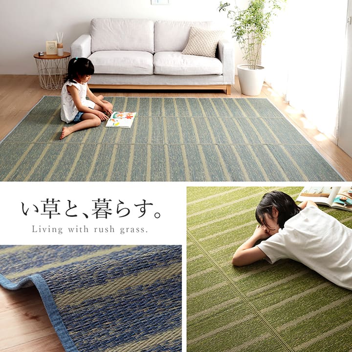 ラグ 4.5畳 240×240cm 正方形 い草 自然素材 シンプル ボーダー 裏面すべり止め付き 滑りにくい 抗菌防臭(代引不可)