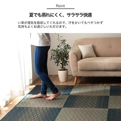 い草 ラグ 2畳 正方形 180×180cm カーペット シンプル 格子 消臭 抗菌防臭 ふっくら 滑り止め 不織布(代引不可)