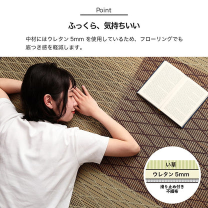 い草 ラグ 2畳 正方形 180×180cm カーペット シンプル 格子 消臭 抗菌防臭 ふっくら 滑り止め 不織布(代引不可)