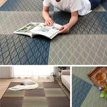 い草 ラグ 3畳 長方形 180×240cm カーペット シンプル 格子 消臭 抗菌防臭 ふっくら 滑り止め 不織布(代引不可)