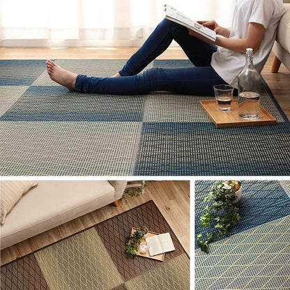 い草 ラグ 3畳 長方形 180×240cm カーペット シンプル 格子 消臭 抗菌防臭 ふっくら 滑り止め 不織布(代引不可)