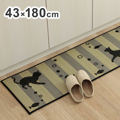 キッチンマット 約43×180cm い草 猫 猫柄 かわいい おしゃれ おすすめ い草ラグ 抗菌防臭 国産 日本製 滑り止め ウレタン マット いぐさ インテリア オールシーズン 北欧 キッチン 新生活(代引不可)