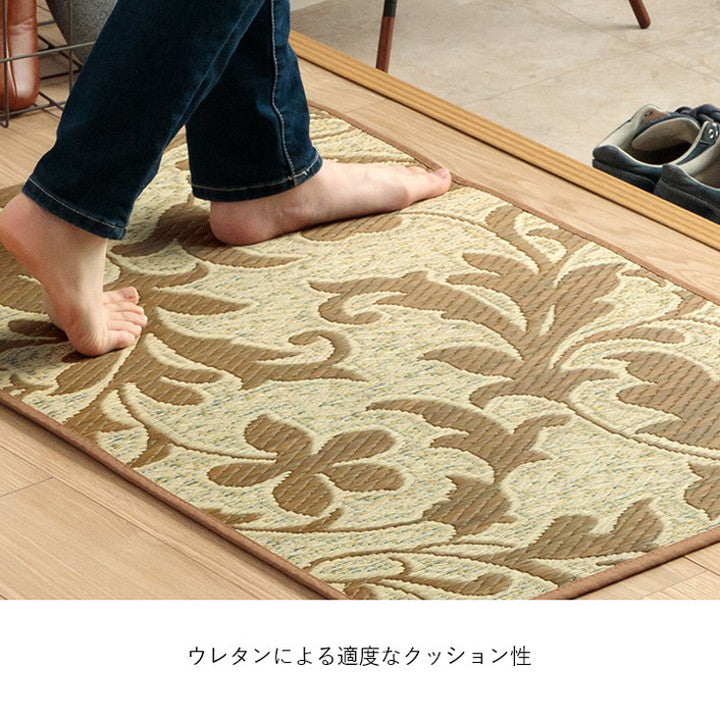 玄関マット 約60×90cm い草 日本製 おすすめ 花柄 高級感 室内 おしゃれ 玄関 マット い草ラグ 抗菌 防臭 国産 滑り止めいぐさ ずれにくい ボリューム感 ウレタン インテリア(代引不可)