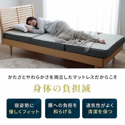 マットレス ダブル 三つ折り 高反発 プロファイルウレタン 硬め 折りたたみ 寝具 グレー 約135×195×12cm ふんわりマットレス(代引不可)