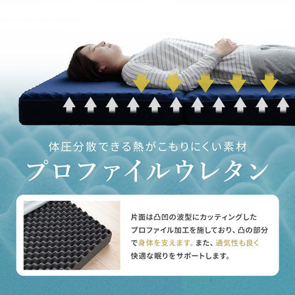 マットレス シングル 三つ折り 高反発 プロファイルウレタン 硬め 折りたたみ 寝具 ネイビー 約97×195×12cm かためマットレス(代引不可)