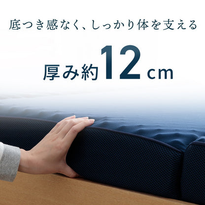 マットレス セミダブル 三つ折り 高反発 プロファイルウレタン 硬め 折りたたみ 寝具 ネイビー 約115×195×12cm かためマットレス(代引不可)
