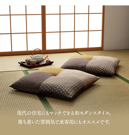 和モダン パッチワーク 座布団 日本製 国産 和室 洋室 綿 ブラウン 約60×60cm おしゃれ かわいい 五右衛門 ざぶとん(代引不可)
