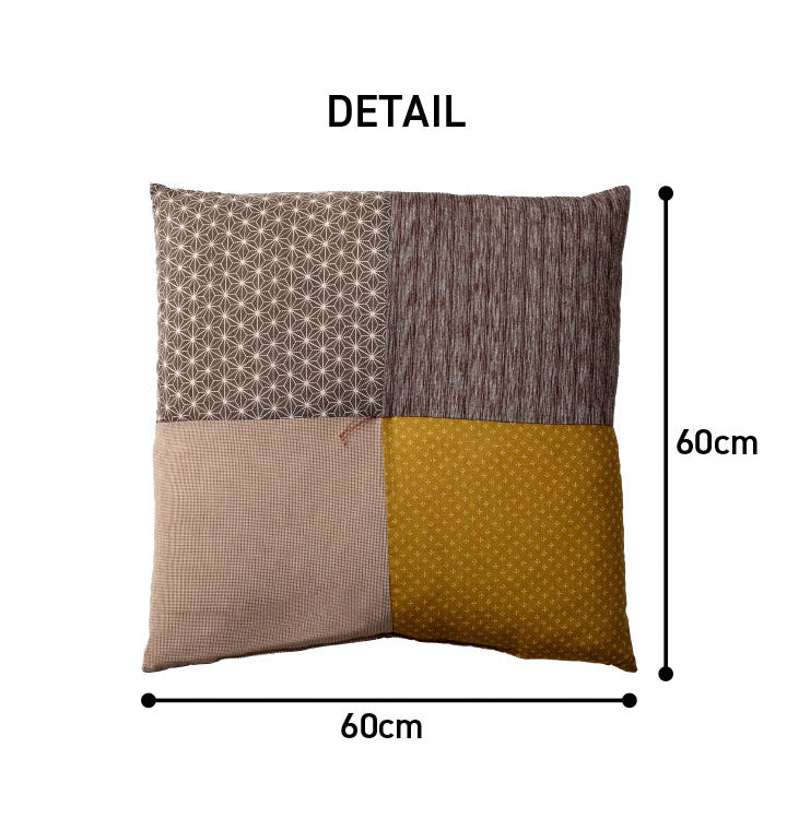 和モダン パッチワーク 座布団 日本製 国産 和室 洋室 綿 ブラウン 約60×60cm おしゃれ かわいい 五右衛門 ざぶとん(代引不可)