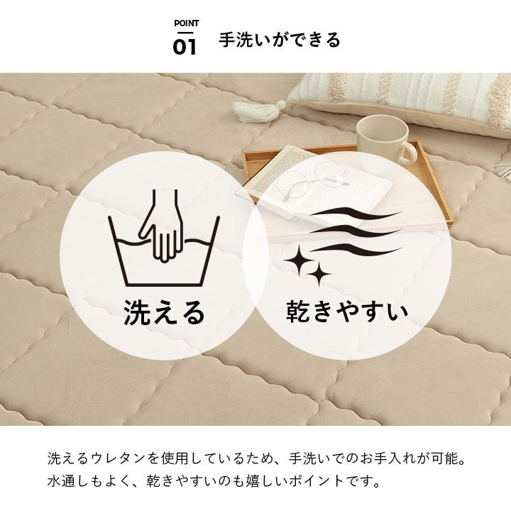 ラグ 滑りにくい 防音 ボリューム 厚い 洗える 手洗い 乾きやすい もっちり 無地 グリーン 約185×185cm 約2畳 床暖房 ホットカーペット対応 こたつ敷布団 グランドライト(代引不可)
