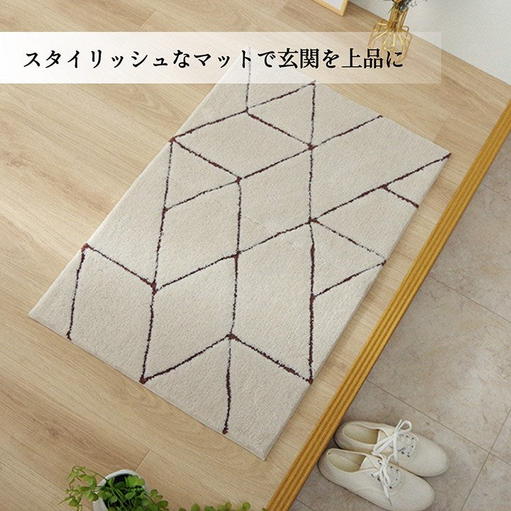 玄関マット へたりにくい 弾力性 約55×85cm シンプル 幾何柄 抗菌防臭 ネイビー グラース(代引不可)
