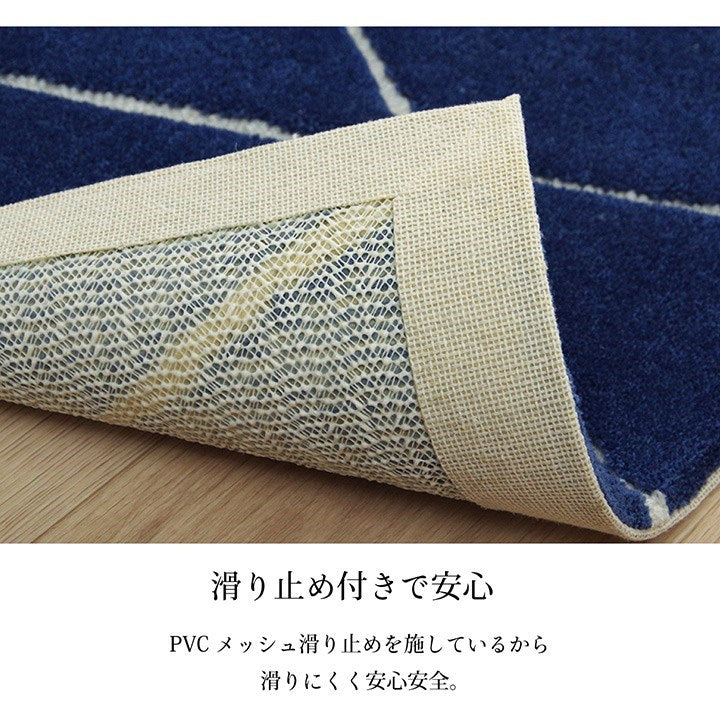 玄関マット へたりにくい 弾力性 約55×85cm シンプル 幾何柄 抗菌防臭 ネイビー グラース(代引不可)