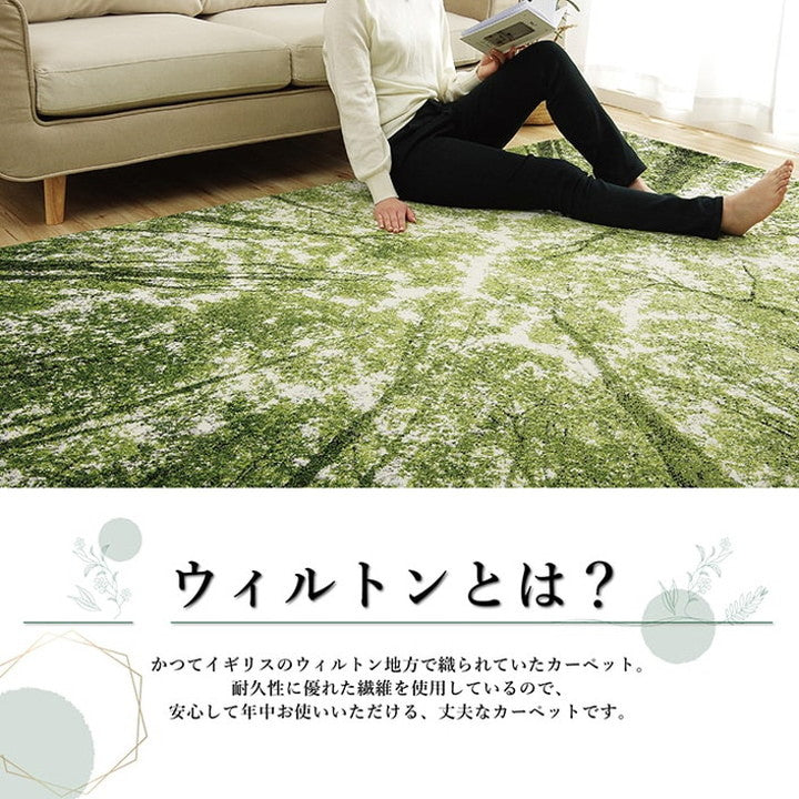 ウィルトンカーペット ウィルトン織り グリーン 約80×140cm ラグ カーペット 抗菌 防臭 トルコ製 ホットカーペット対応 床暖房対応 インテリア おしゃれ 北欧(代引不可)