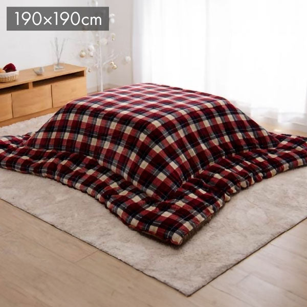 こたつ布団 国産 正方形 撥水 チェック柄 シンプル 軽い ふんわり 柔らかい ローズ 約190×190cm 撥水ブローチ(代引不可)