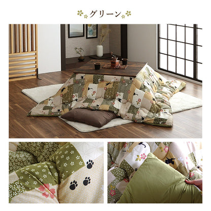 こたつ布団 長方形 掛け単品 ネコ柄 チェック柄 エンジ 約190×240cm かわいい おしゃれ(代引不可)