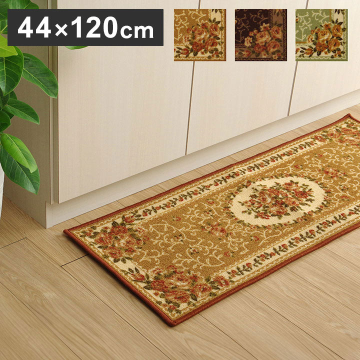 ナイロン 花柄 キッチンマット 撥水 速乾 グリーン 約44×120cm カーペット マット 絨毯 じゅうたん オールシーズン おしゃれ 北欧 新生活(代引不可)