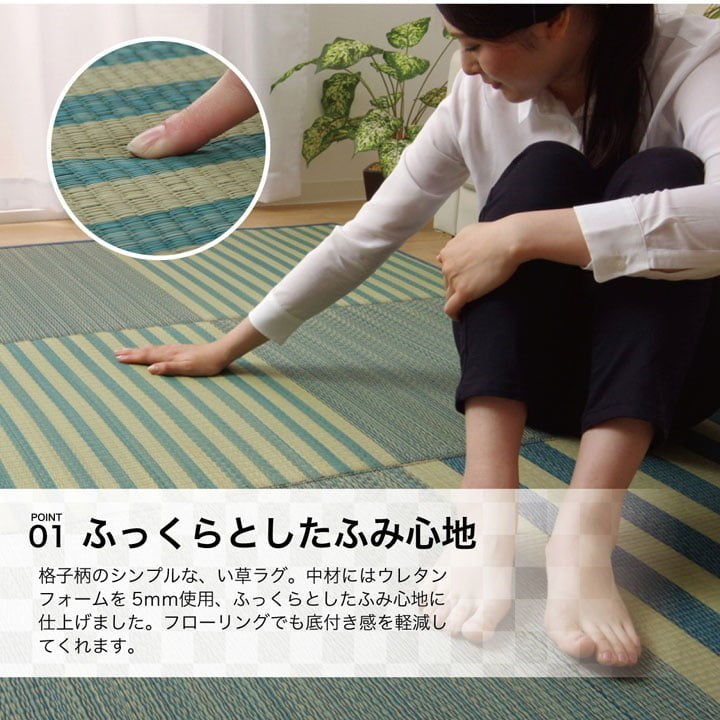 ラグ い草 撥水 滑り止め 不織布 格子柄 シンプル カジュアル 抗菌防臭 ブラウン 約190×300cm ラスタ(撥水)(代引不可)
