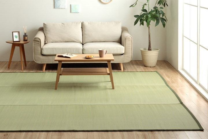 洗える ござ 日本製 国産 カーペット 丈夫 除菌スプレー対応 敷詰 ラグ 敷物 ペット 無地 グリーン 江戸間1畳(約87×174cm) 五木(代引不可)
