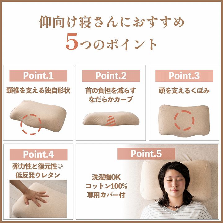 首やすらぎ枕 31×51cm 仰向き寝 頸椎安定 弾力性 復元性 専用カバー付き 洗濯可能 まくら 枕 プレゼント 敬老(代引不可)