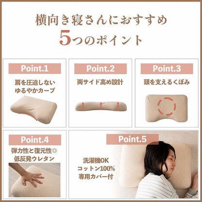 首やすらぎ枕 35×54cm 横向き寝 肩こり軽減 弾力性 復元性 専用カバー付き 洗濯可能 まくら 枕 プレゼント 敬老(代引不可)