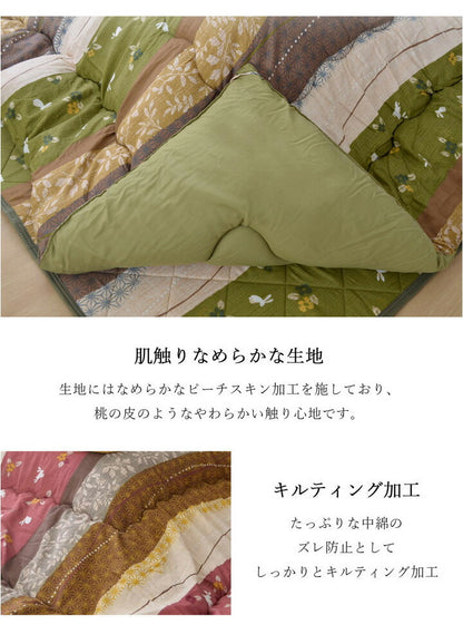 こたつ布団 和柄 こたつ布団セット 正方形 『こよみ』 ローズ グリーン 約205×205cm おしゃれ かわいい ピーチスキン加工(代引不可)