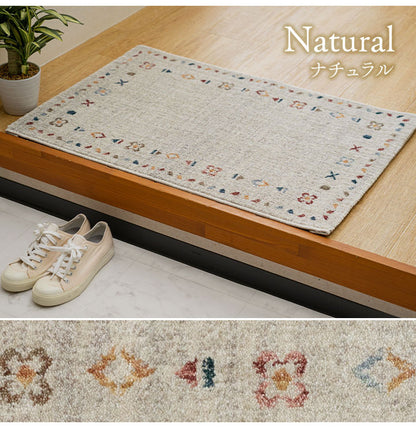 ウィルトン玄関マット 玄関 マット トルコ製 ウィルトン 織り 民族柄 エスニック シンプル 抗菌防臭 消臭 丈夫 へたりにくい 1年中 ソファー前用 ベッドサイド用 約70×120cm ナチュラル(代引不可)