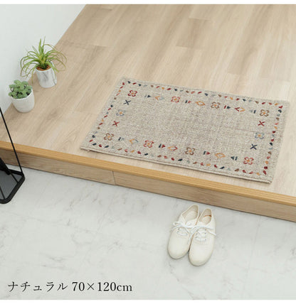 ウィルトン玄関マット 玄関 マット トルコ製 ウィルトン 織り 民族柄 エスニック シンプル 抗菌防臭 消臭 丈夫 へたりにくい 1年中 ソファー前用 ベッドサイド用 約70×120cm ナチュラル(代引不可)