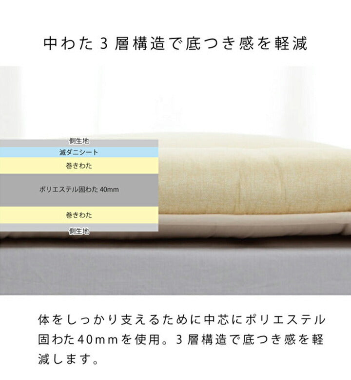 滅ダニ シングル 製品 寝具 清潔 快適 敷き布団 ダニ増殖抑制 日本製 無地 シンプル シングルロング 約100×210cm(代引不可)