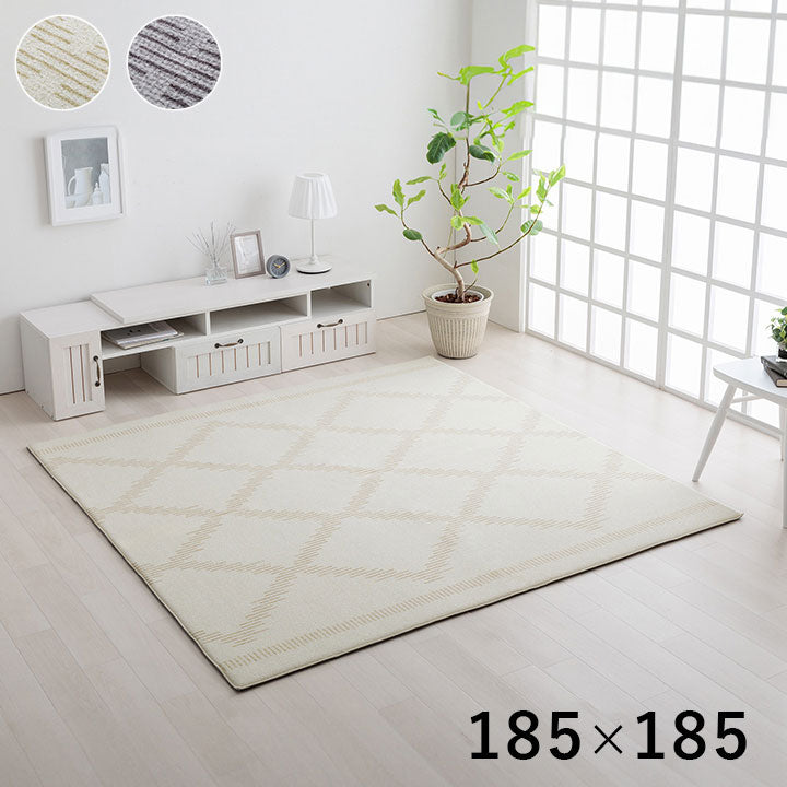 ラグ カーペット ベニワレン柄 シンプル 撥水 手洗い ボリュームラグ ホットカーペット対応 床暖房対応 グレー 約185×185cm ミエル(代引不可)