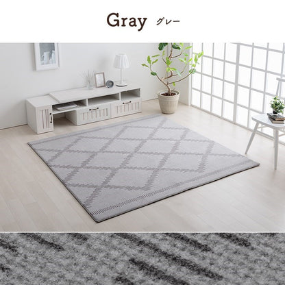 ラグ カーペット ベニワレン柄 シンプル 撥水 手洗い ボリュームラグ ホットカーペット対応 床暖房対応 グレー 約185×185cm ミエル(代引不可)