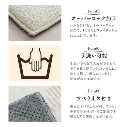 ラグ カーペット ベニワレン柄 シンプル 撥水 手洗い ボリュームラグ ホットカーペット対応 床暖房対応 グレー 約185×185cm ミエル(代引不可)