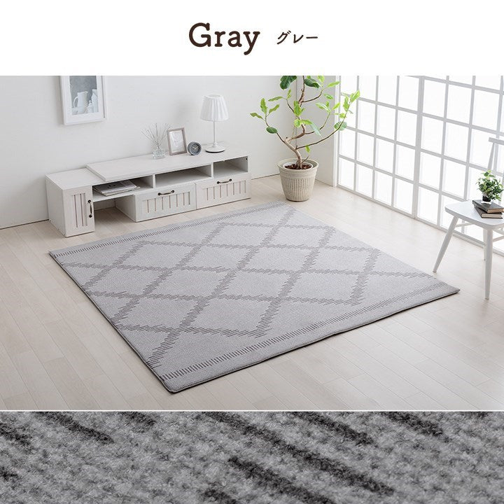ラグ カーペット ベニワレン柄 シンプル 撥水 手洗い ボリュームラグ ホットカーペット対応 床暖房対応 グレー 約200×250cm ミエル(代引不可)