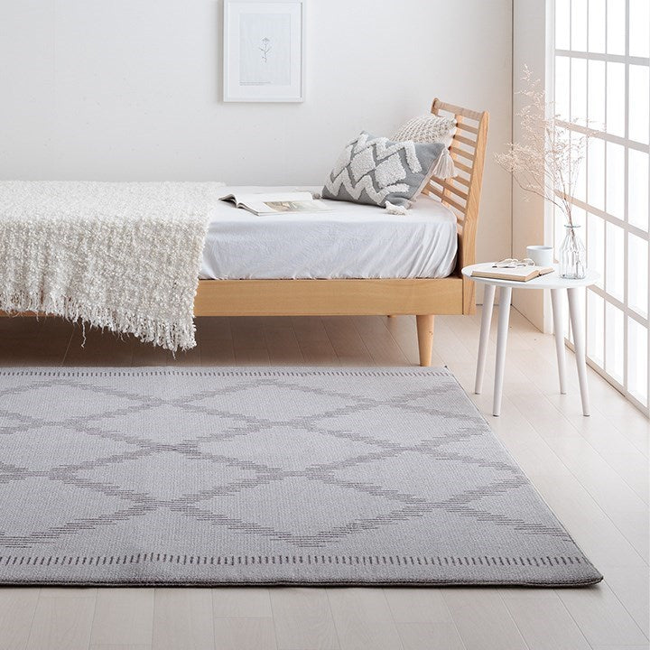 ラグ カーペット ベニワレン柄 シンプル 撥水 手洗い ボリュームラグ ホットカーペット対応 床暖房対応 グレー 約200×250cm ミエル(代引不可)