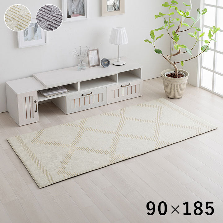 ラグ カーペット ベニワレン柄 シンプル 撥水 手洗い ボリュームラグ ホットカーペット対応 床暖房対応 グレー 約90×185cm ミエル(代引不可)
