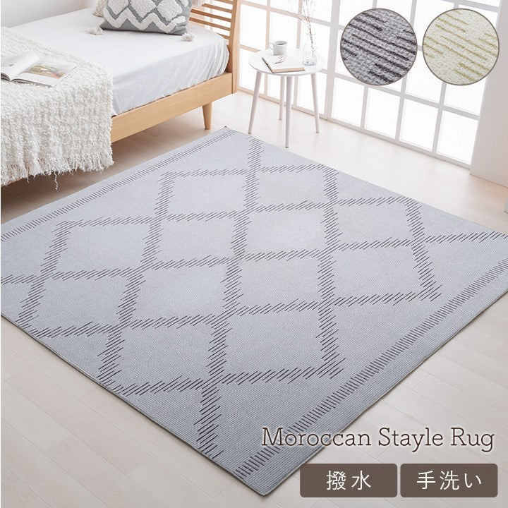 ラグ カーペット ベニワレン柄 シンプル 撥水 手洗い ボリュームラグ ホットカーペット対応 床暖房対応 グレー 約90×185cm ミエル(代引不可)