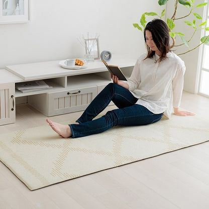 ラグ カーペット ベニワレン柄 シンプル 撥水 手洗い ボリュームラグ ホットカーペット対応 床暖房対応 グレー 約90×185cm ミエル(代引不可)