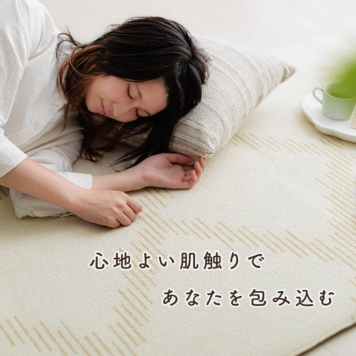 ラグ カーペット ベニワレン柄 シンプル 撥水 手洗い ボリュームラグ ホットカーペット対応 床暖房対応 グレー 約90×185cm ミエル(代引不可)