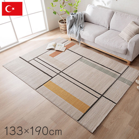 ウィルトンカーペット カーペット デザインラグ ウィルトンカーペット 長方形 アイボリー 北欧柄 ライン柄 約133×190cm(代引不可)