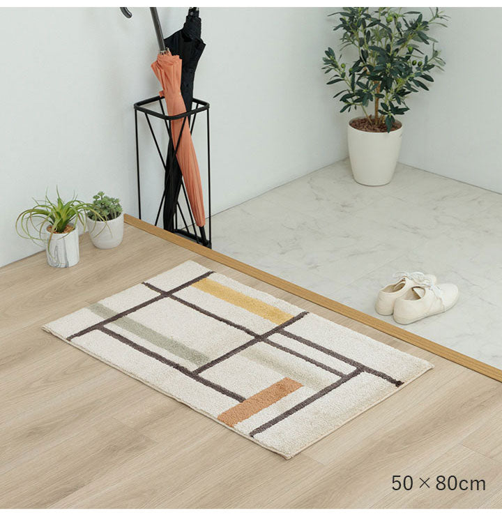 ウィルトン玄関マット 玄関 マット トルコ製 ウィルトン 織り 幾何柄 モダン シンプル ナチュラル 立体感 抗菌防臭 消臭 丈夫 へたりにくい 1年中 ソファー前用 ベッドサイド用 約70×120cm(代引不可)