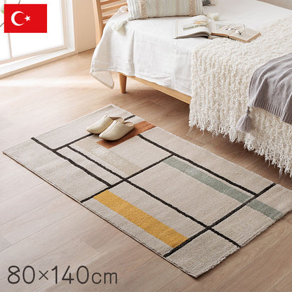 ウィルトンカーペット カーペット デザインラグ ウィルトンカーペット ルームマット ラグマット 長方形 アイボリー 北欧柄 ライン柄 約80×140cm(代引不可)