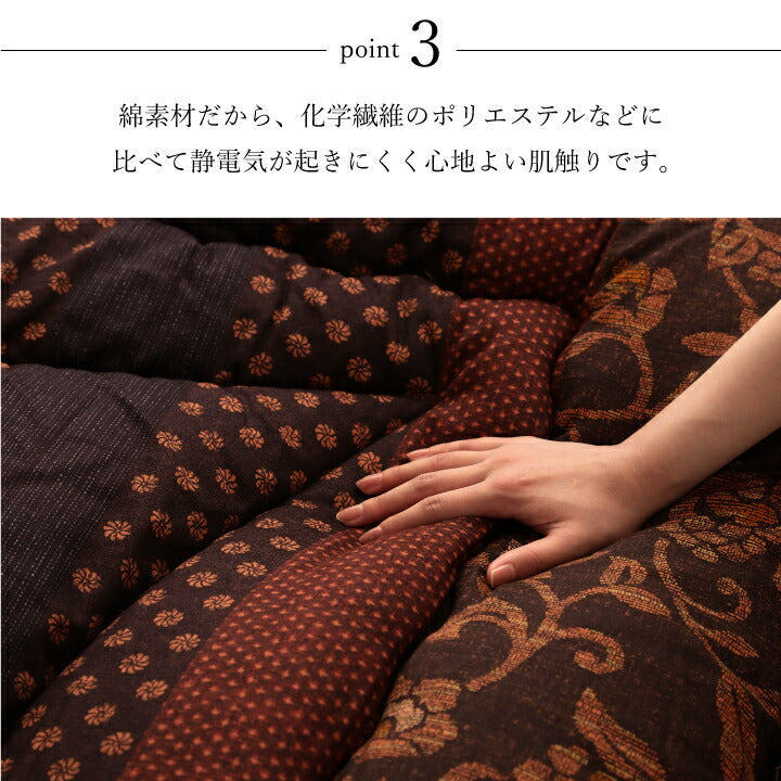 日本製 こたつ布団 こたつ厚掛敷布団 セット 和柄 長方形 大判 ブルー 約205×315cm かわいい おしゃれ(代引不可)