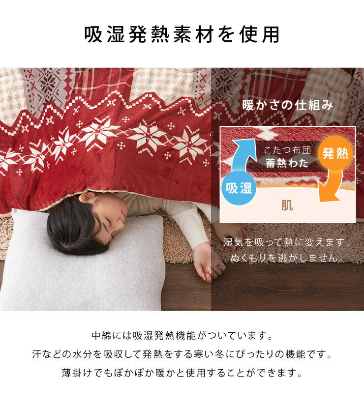 こたつ布団 190×190cm 正方形 パッチワーク柄 撥水加工 洗える ウォッシャブル 省スペース こたつ掛け布団 保温力 省エネ(代引不可)