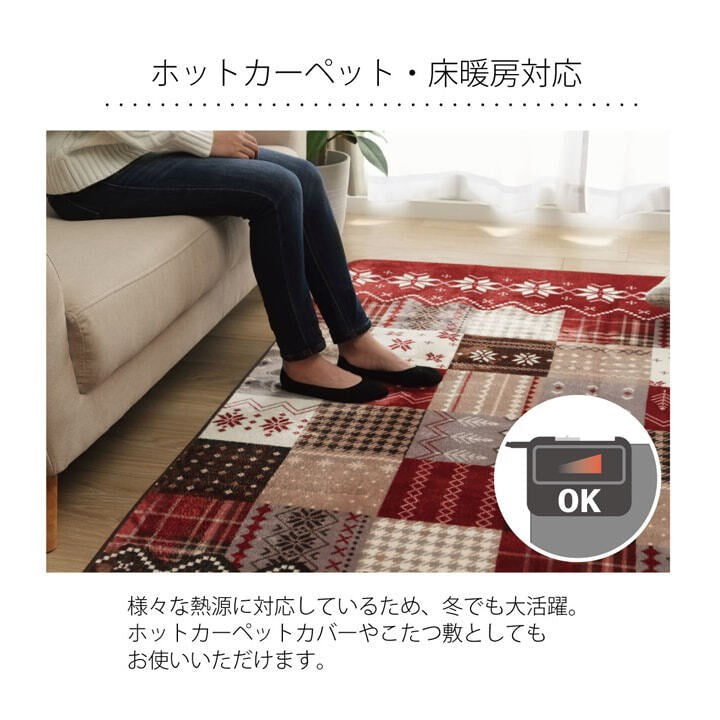 ラグ 長方形 洗える なめらか フランネル レッド 約90×180cm 約1畳 ホットカーペット対応 リーチェ(代引不可)