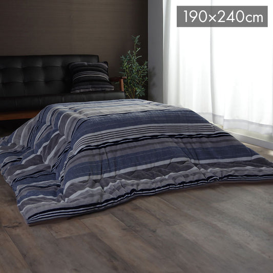 こたつ布団 長方形 カジュアル ストライプ柄 ブルー 約190×240cm ニードル(代引不可)