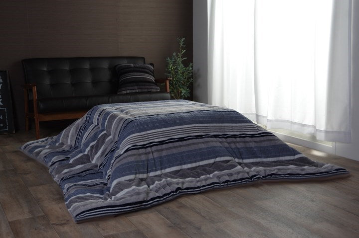 こたつ布団 長方形 カジュアル ストライプ柄 ブルー 約190×240cm ニードル(代引不可)