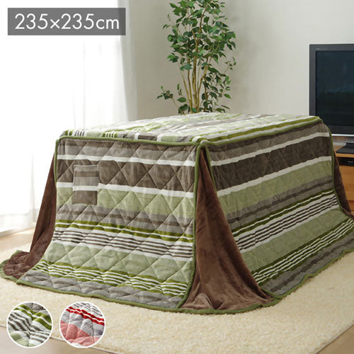 こたつ布団 正方形 ハイタイプ用 カジュアル ストライプ柄 グリーン 約235×235cm ニードル(代引不可)