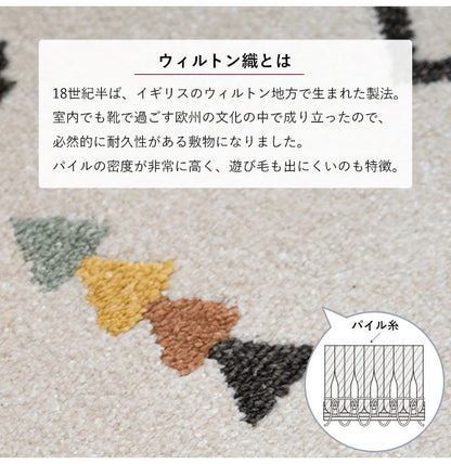 ウィルトン玄関マット 玄関 マット トルコ製 ウィルトン 織り 民族柄 エスニック モダン シンプル ナチュラル 立体感 抗菌防臭 消臭 丈夫 へたりにくい 1年中 ソファー前用 ベッドサイド用 約60×90cm(代引不可)