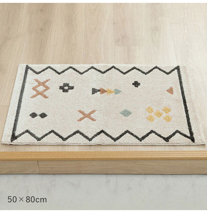 ウィルトン玄関マット 玄関 マット トルコ製 ウィルトン 織り 民族柄 エスニック モダン シンプル ナチュラル 立体感 抗菌防臭 消臭 丈夫 へたりにくい 1年中 ソファー前用 ベッドサイド用 約60×90cm(代引不可)