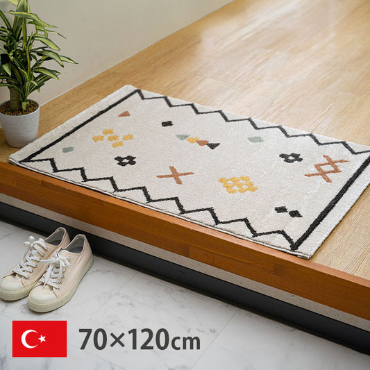 ウィルトン玄関マット 約70×120cm 玄関 マット トルコ製 ウィルトン 織り 民族柄 エスニック モダン シンプル ナチュラル 立体感 抗菌防臭 消臭 丈夫 へたりにくい 1年中 ソファー前用(代引不可)